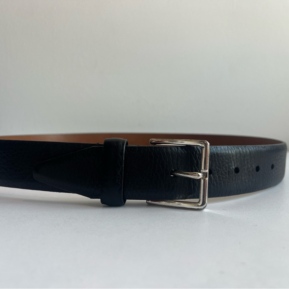 Nordstrom Men’s Shop Black Leather Belt Size 36 Classic Silver Buckle‎